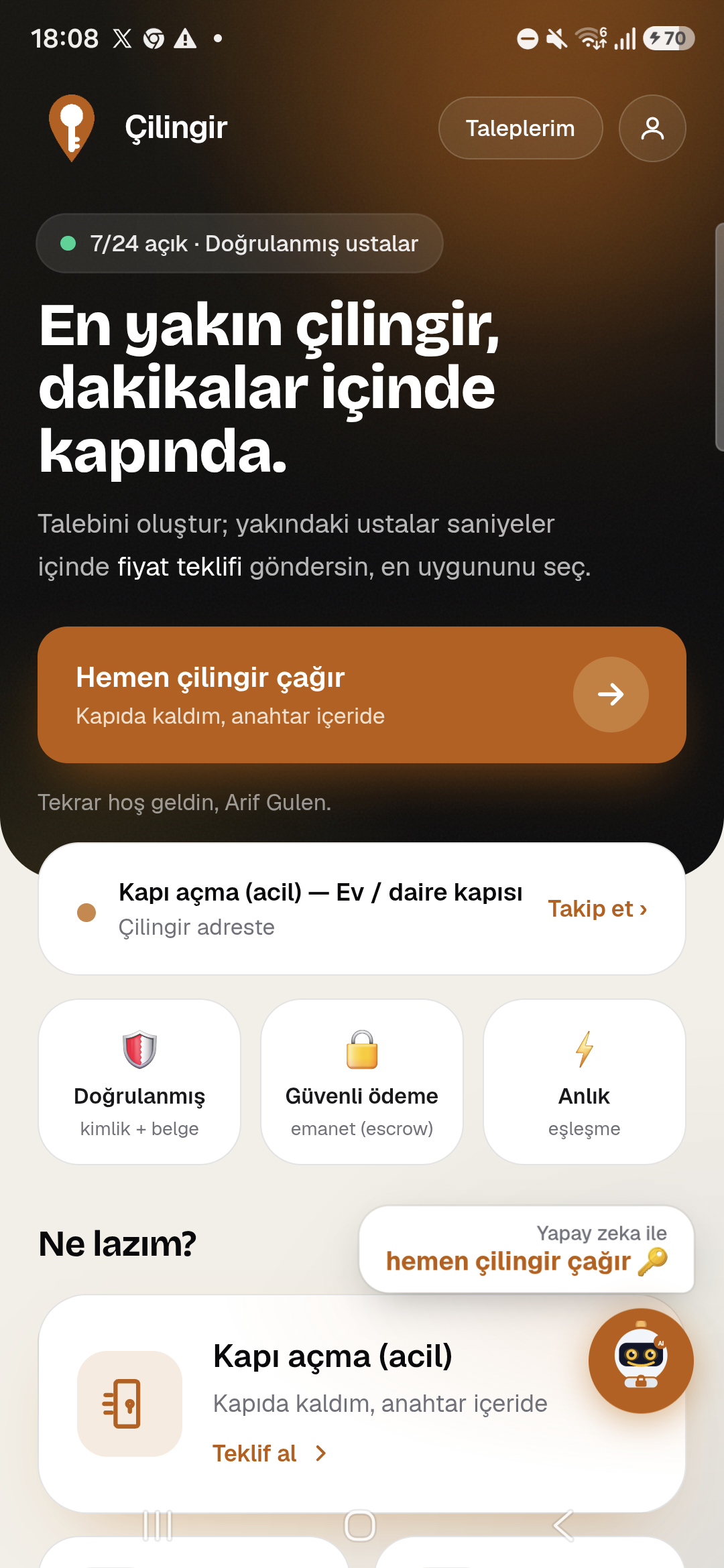 İl İl Çilingir ana ekran