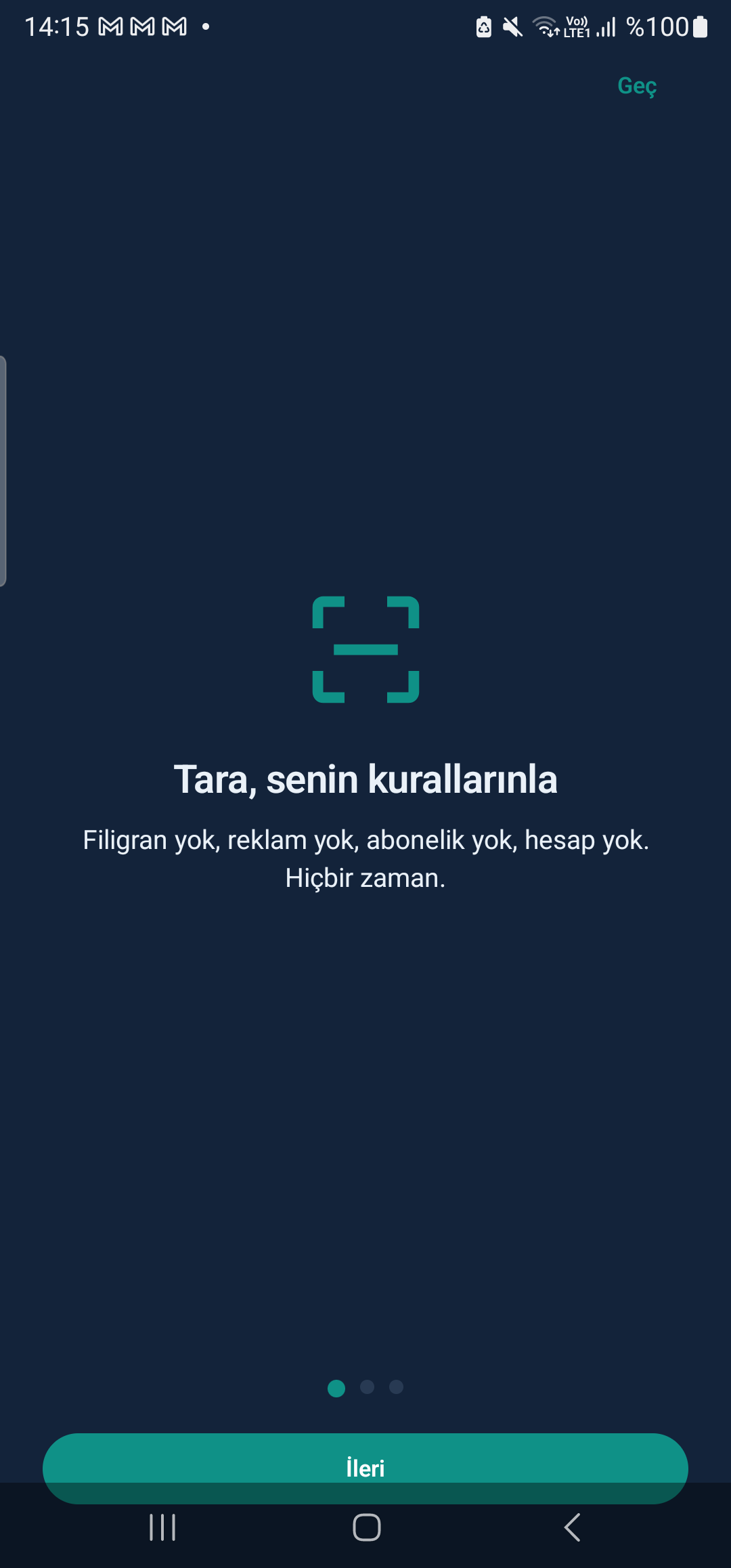 Karşılama ekranı — filigran yok, reklam yok, abonelik yok